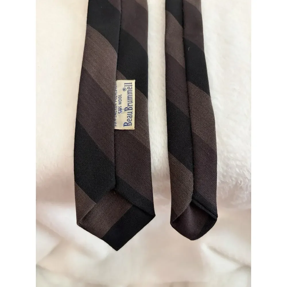 Vintage 80s St. Michael 100% Wool Skinny Neck Tie Black Pink Stripe England
